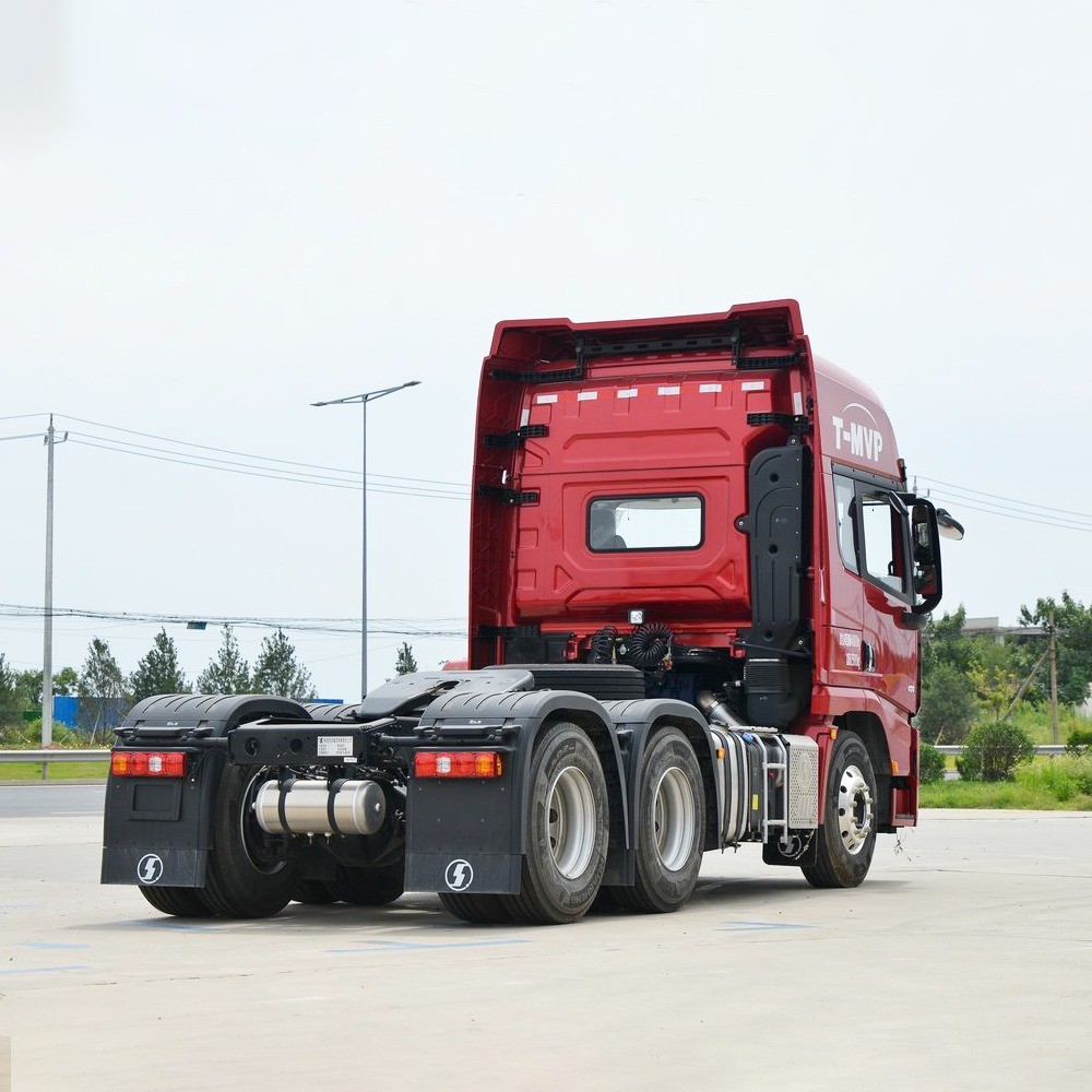 Shacman X5000 6x4 heavy duty tractor truck rear three quarter view showing fifth wheel and chassis frame