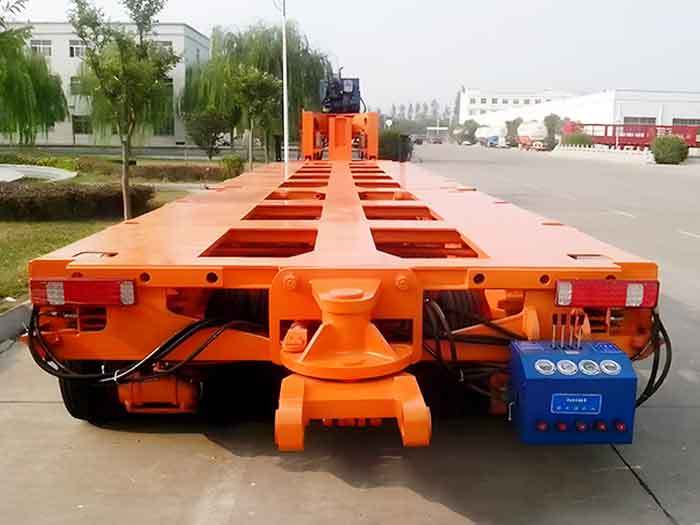 Goldhofer heavy haul modular trailer rear view showing axle steering configuration