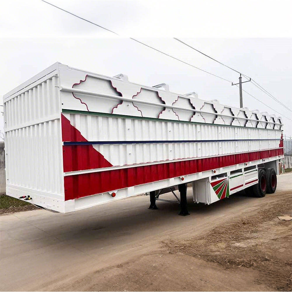 2 axle 40T box semi trailer front three quarter view highlighting box body structure and dual axle layout