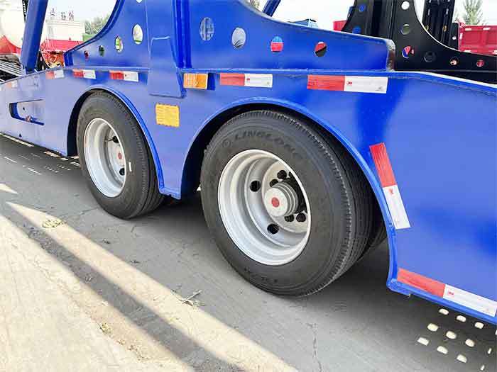 heavy duty semi trailer tire detail showing reinforced truck tires designed for stable heavy load transport