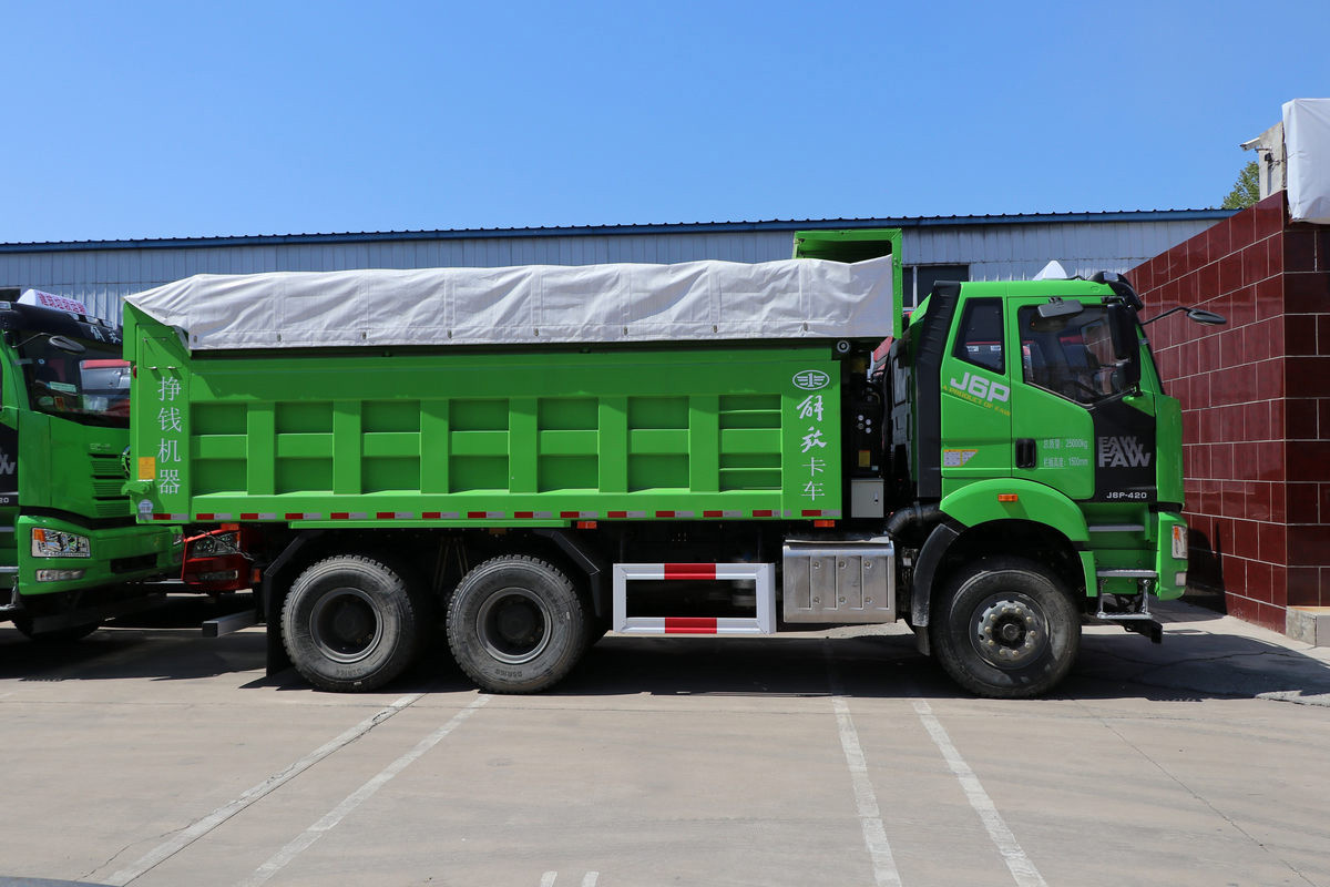 FAW J6P 6×4 dump truck side view showing large capacity dump body and chassis structure
