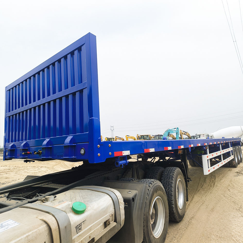 Heavy duty 3 axle 40ft flatbed semi trailer with front wall for cargo protection