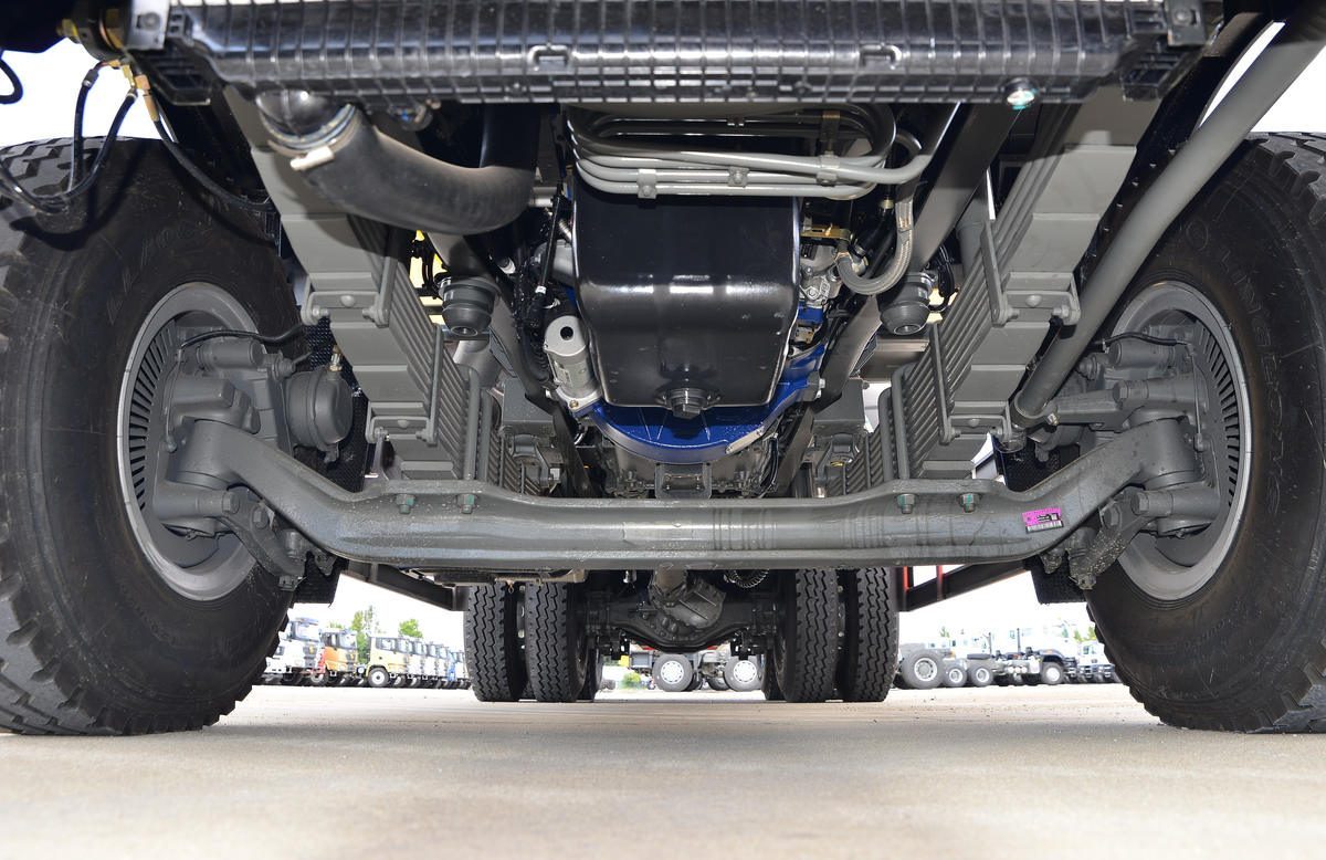 HOWO TX 400HP 6x4 dump truck chassis showing heavy duty frame structure