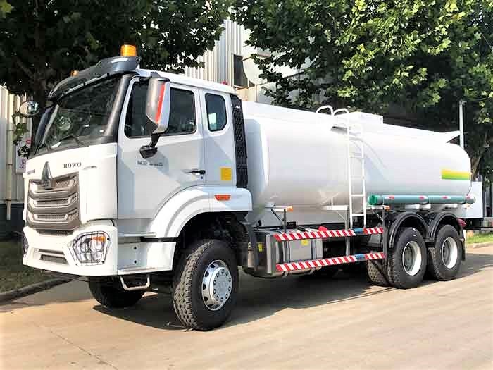 HOWO NX 300HP fuel tanker truck front three quarter view highlighting tank body and chassis