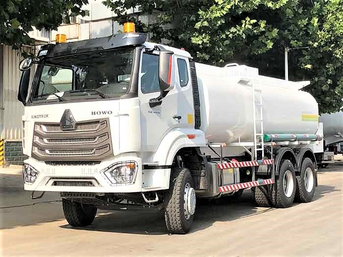HOWO NX 300HP fuel tanker truck front three quarter view highlighting tank body and chassis