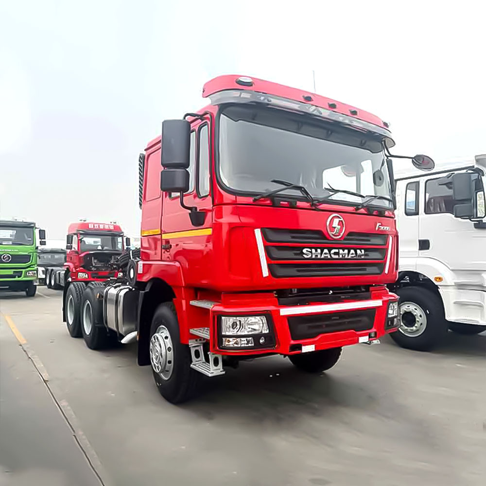 Shacman F3000 6x4 heavy duty tractor truck front three quarter view highlighting tractor head and chassis layout