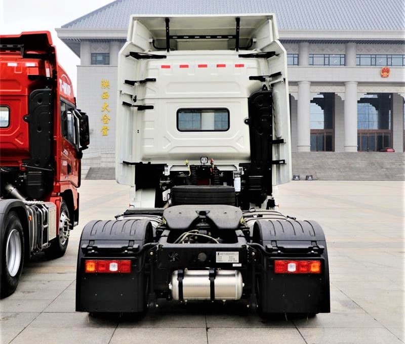Shacman X3000 4x2 heavy duty tractor truck rear view showing fifth wheel coupling system