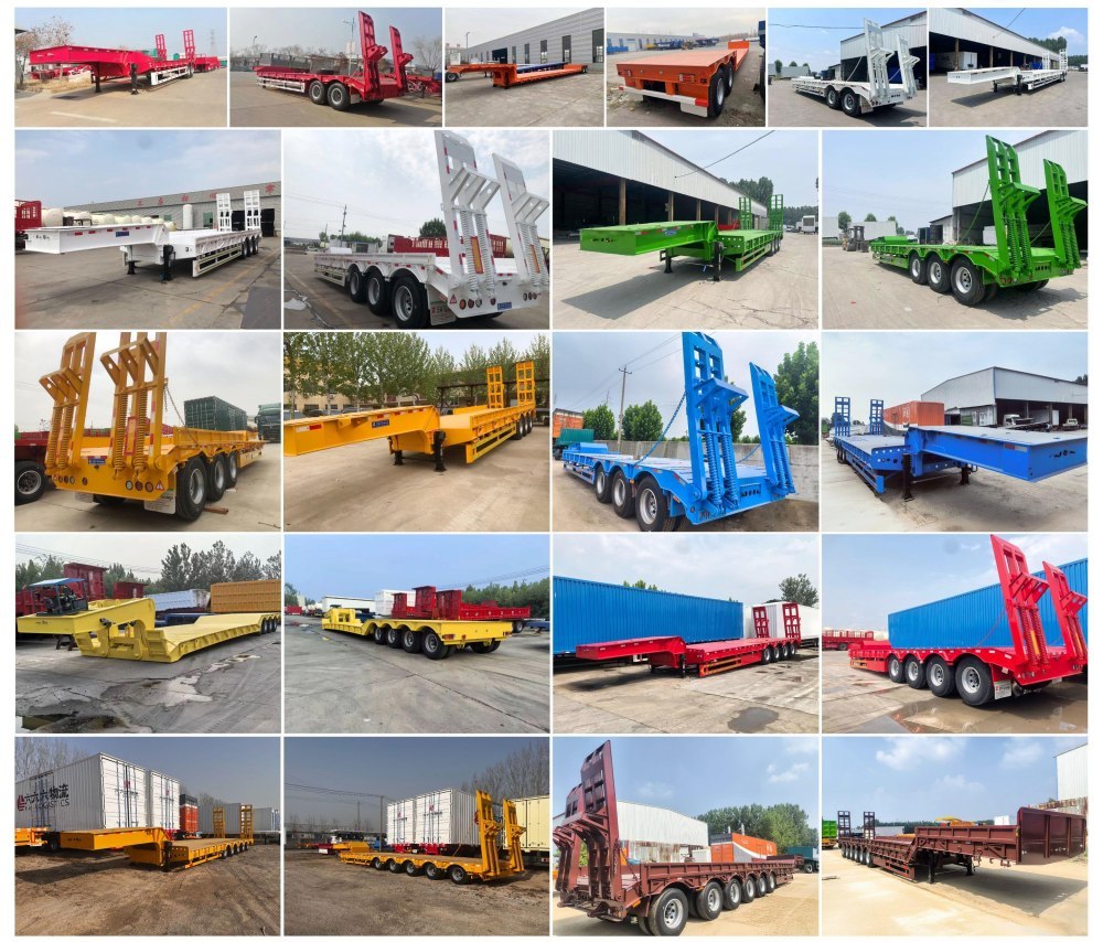 ZW Group heavy-duty lowbed semi-trailer fleet gallery: multiple axle configurations and customized low loading trailers for global export.