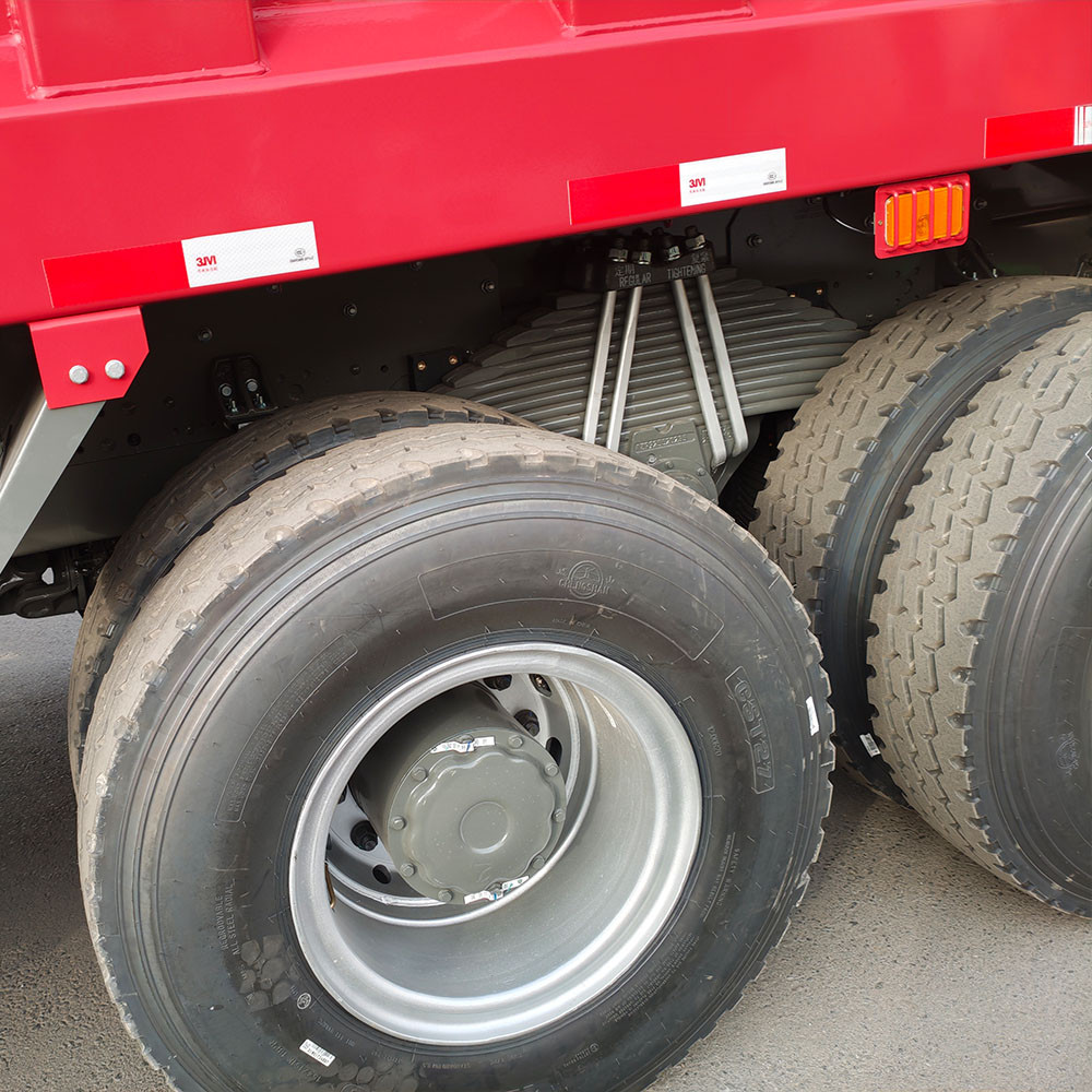 HOWO 371 dump truck heavy-duty tires close-up for rugged terrain