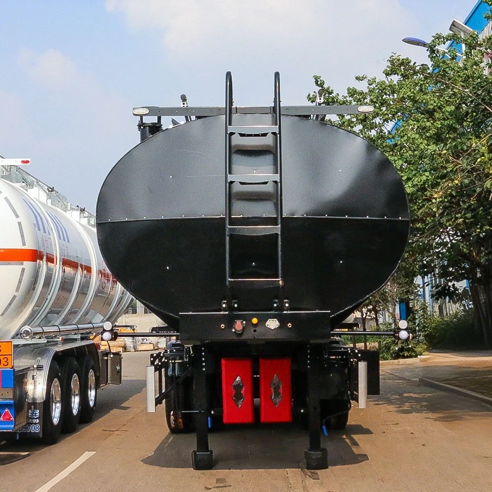 3 axle 30000L chemical tank trailer front view showing cylindrical tank body and reinforced chassis