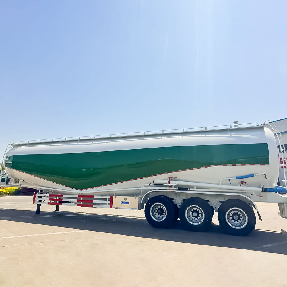 3 axle 85CBM bulk cement semi trailer side view showing large capacity bulk tank and pneumatic discharge system