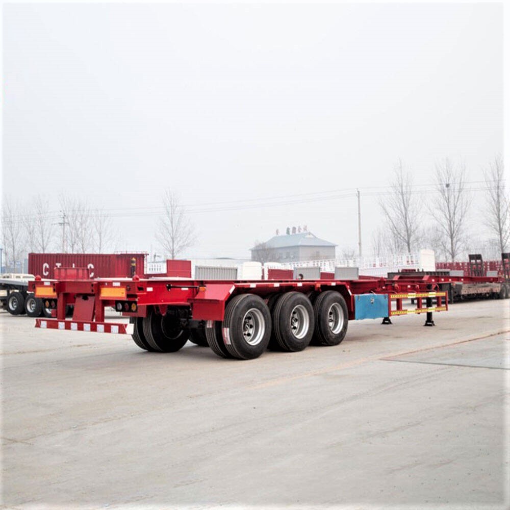 3 axle 12m 20ft skeletal semi trailer rear three quarter view showing rear frame and lighting system