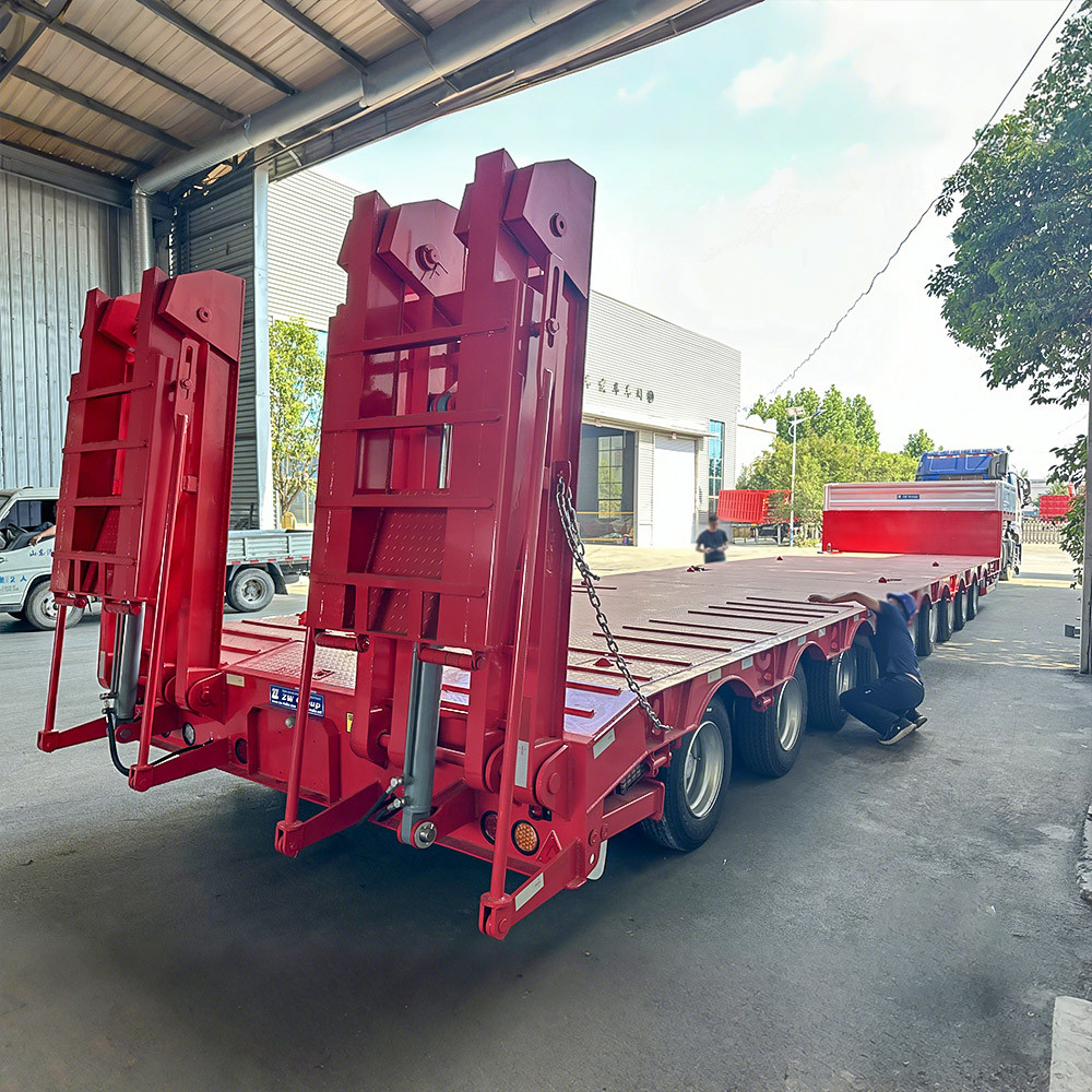 9 axle lowbed semi trailer loading ramp detail for safe equipment loading and unloading