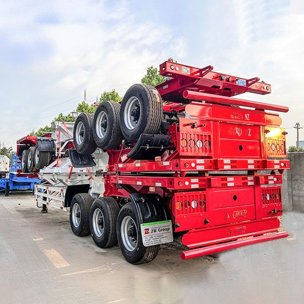 3 axle 40ft container skeleton semi trailer rear three quarter view showing rear frame and lighting system