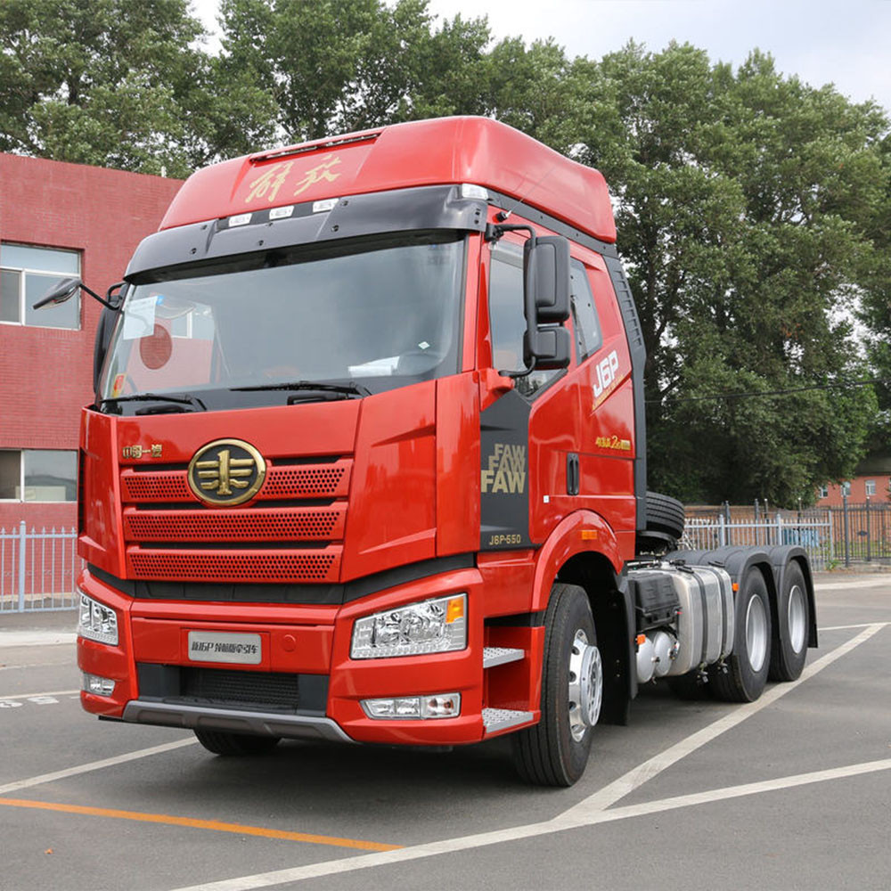 FAW J6P 550HP 6×4 tractor truck front three quarter view highlighting grille, headlights and cabin design