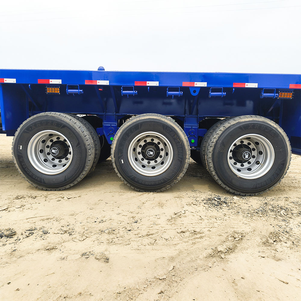 Tri axle suspension and heavy duty tires of 40ft flatbed container trailer
