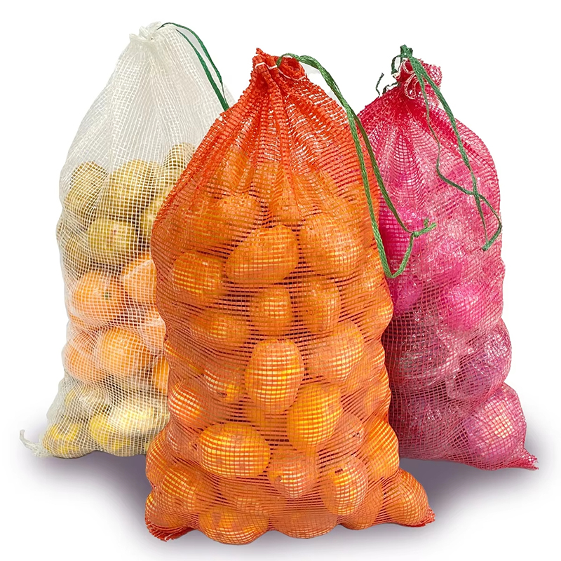 Tubular mesh bags with drawstring