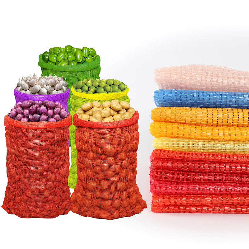 Tubular mesh bags with drawstring