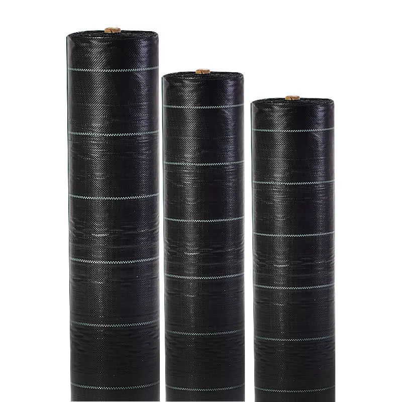 Green and black PP woven weed mat