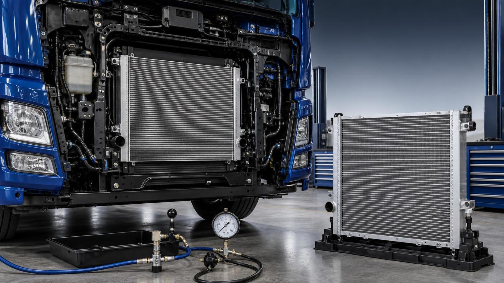 When should a fleet replace a truck radiator instead of repairing it?
