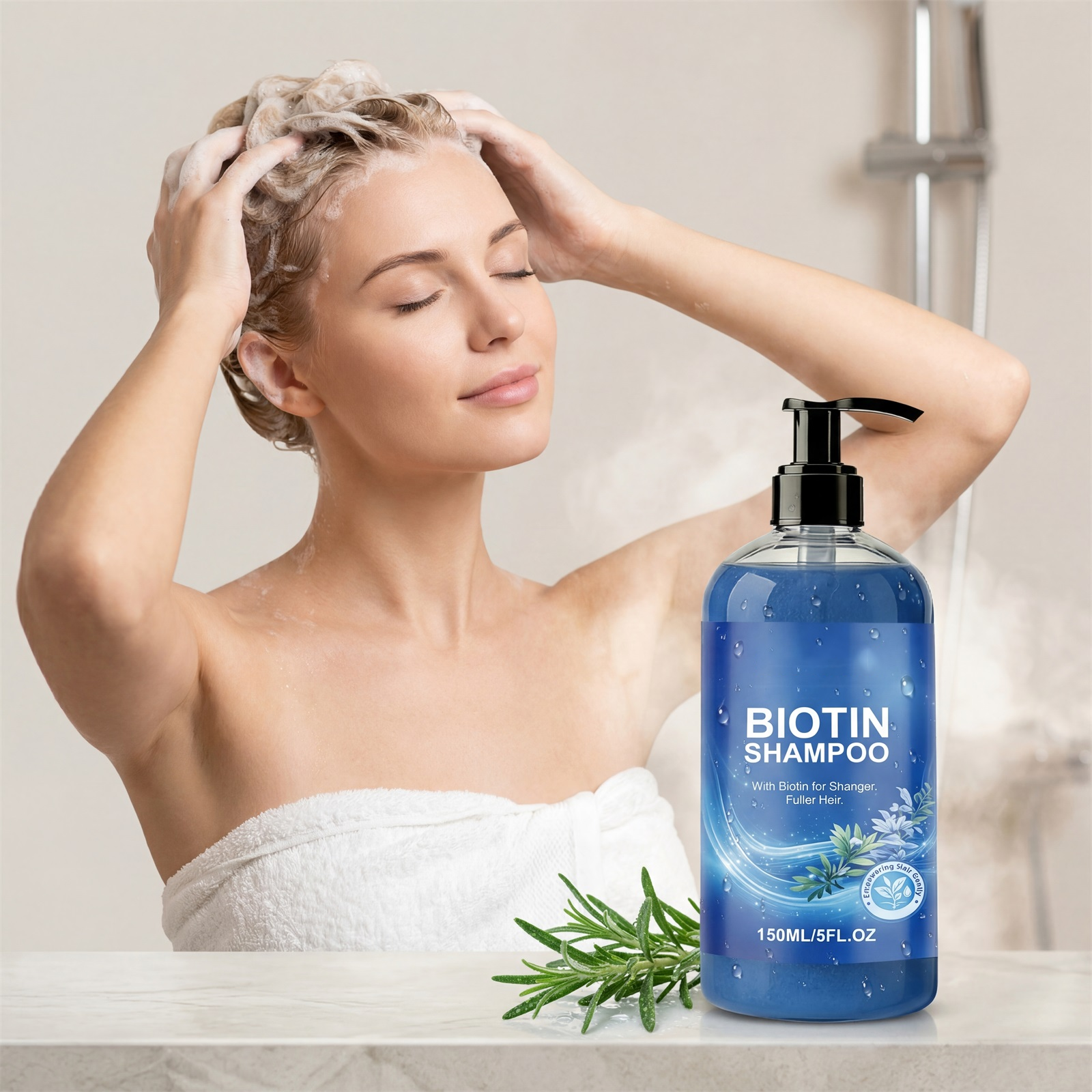 Biotin shampoo for daily cleaning, with soft, light, elegant, refreshing and fluffy hair