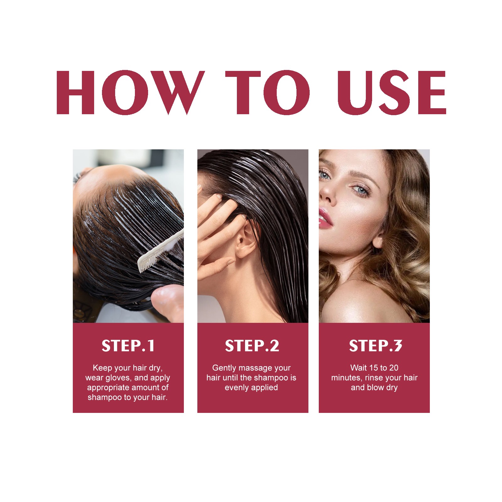 Black Hair Dyeing Shampoo (Wine Red) Gentle, Non Stimulating, Moisturizing Scalp, Easy Color Change Hairdressing Shampoo