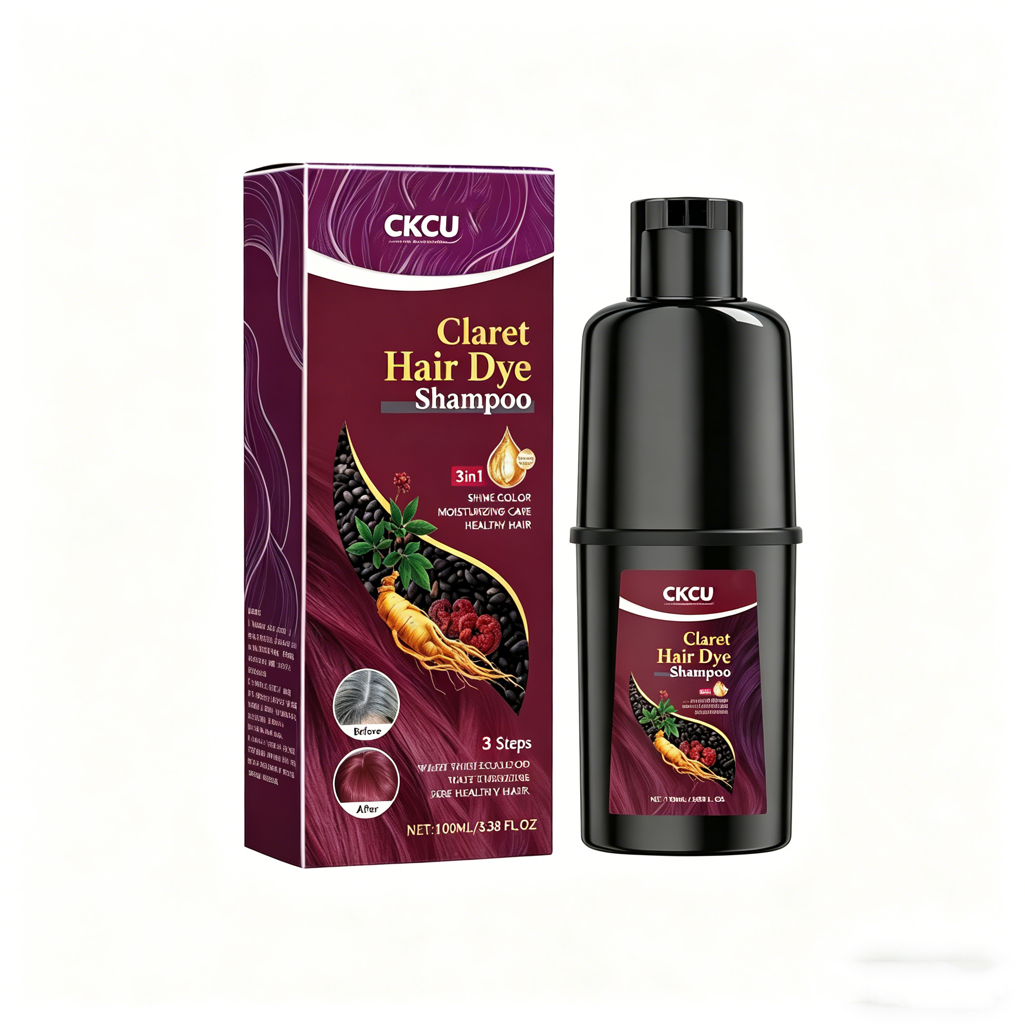 Black Hair Dyeing Shampoo (Wine Red) Gentle, Non Stimulating, Moisturizing Scalp, Easy Color Change Hairdressing Shampoo