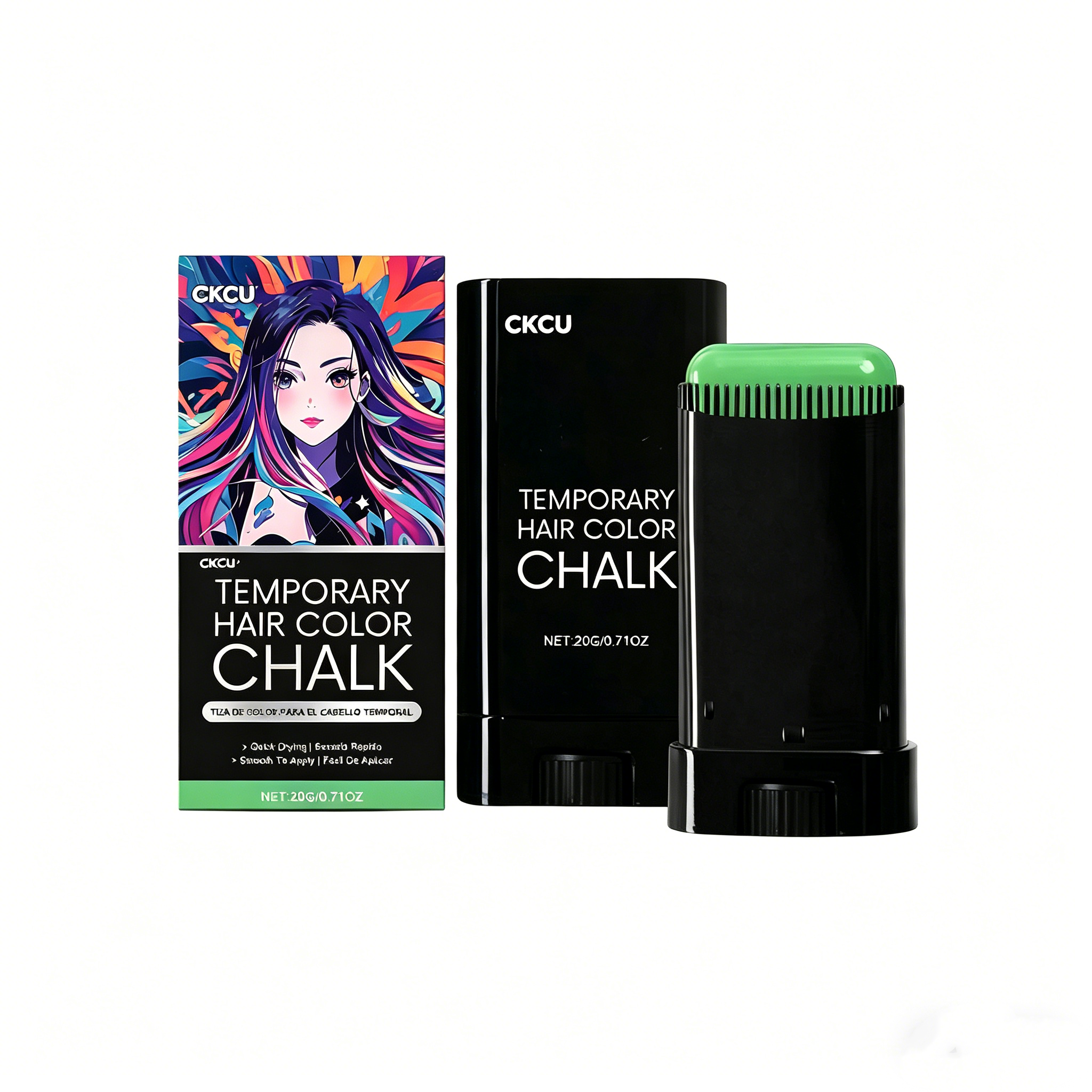 Temporary hair dye stick (green), party, temporary styling, cool and shiny, natural color rendering charm, portable hair styling stick
