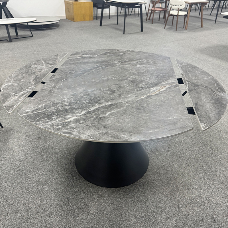 Home Three in One Rotating Rock Plate Dining Table Balcony Creative Edge Table Dual Use Black Sand Foot Rock Plate Small Tea Table