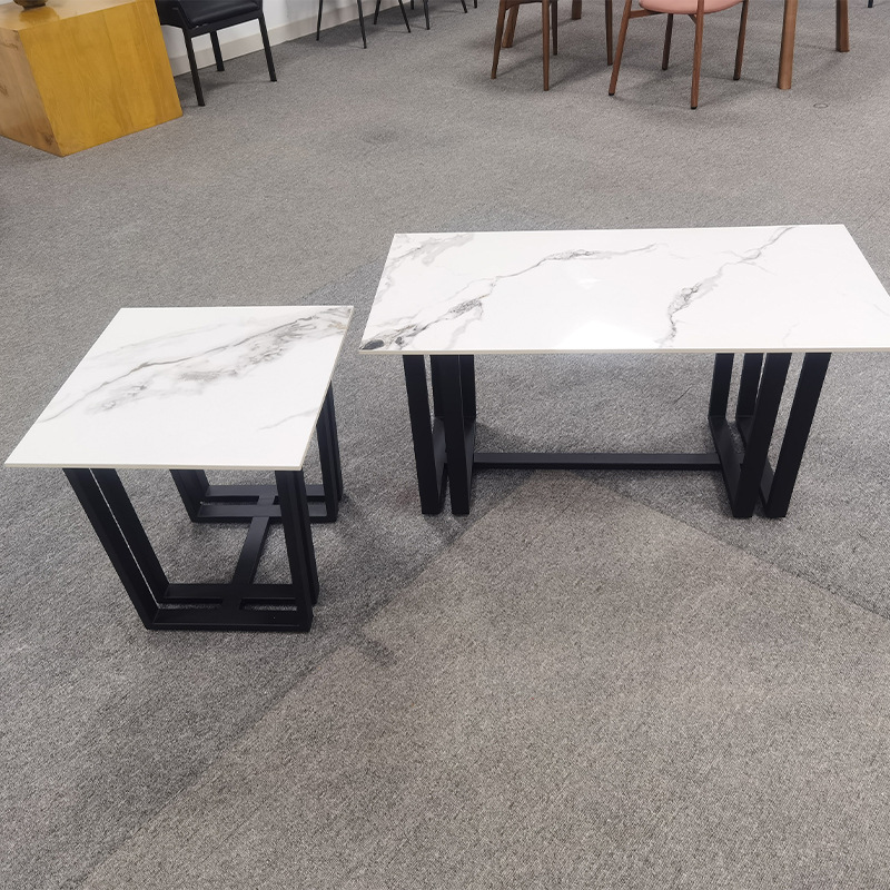 White minimalist commercial reception, negotiation, stainless steel rock plate tea table, rectangular rock plate dining table combination, spot wholesale