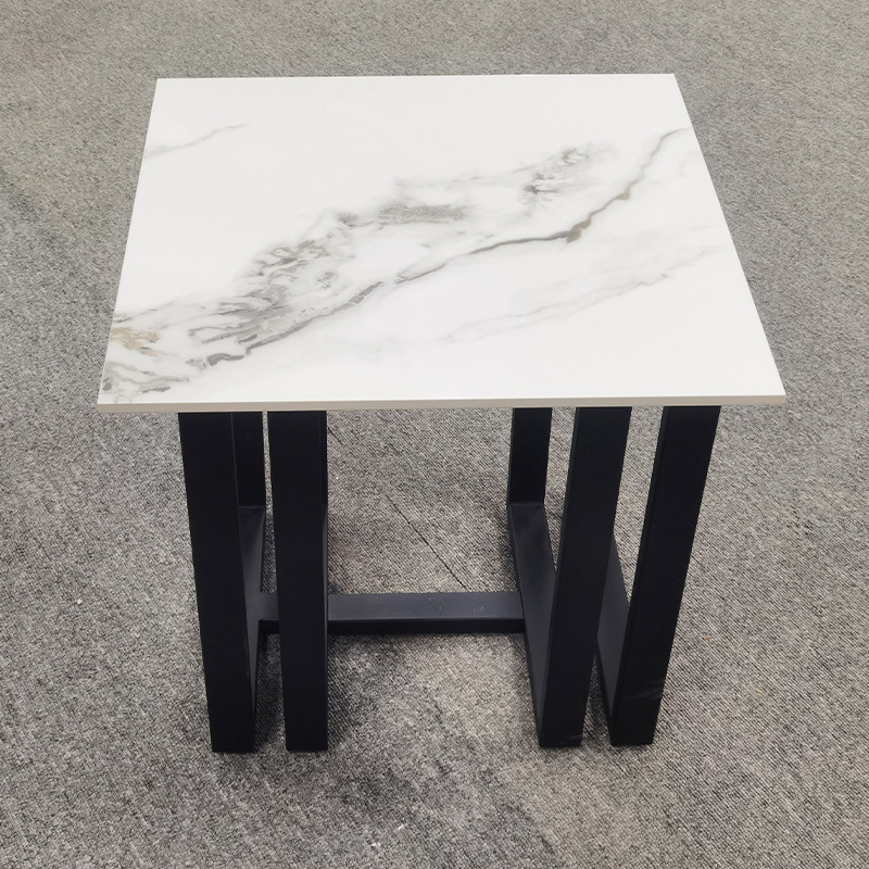 White minimalist commercial reception, negotiation, stainless steel rock plate tea table, rectangular rock plate dining table combination, spot wholesale