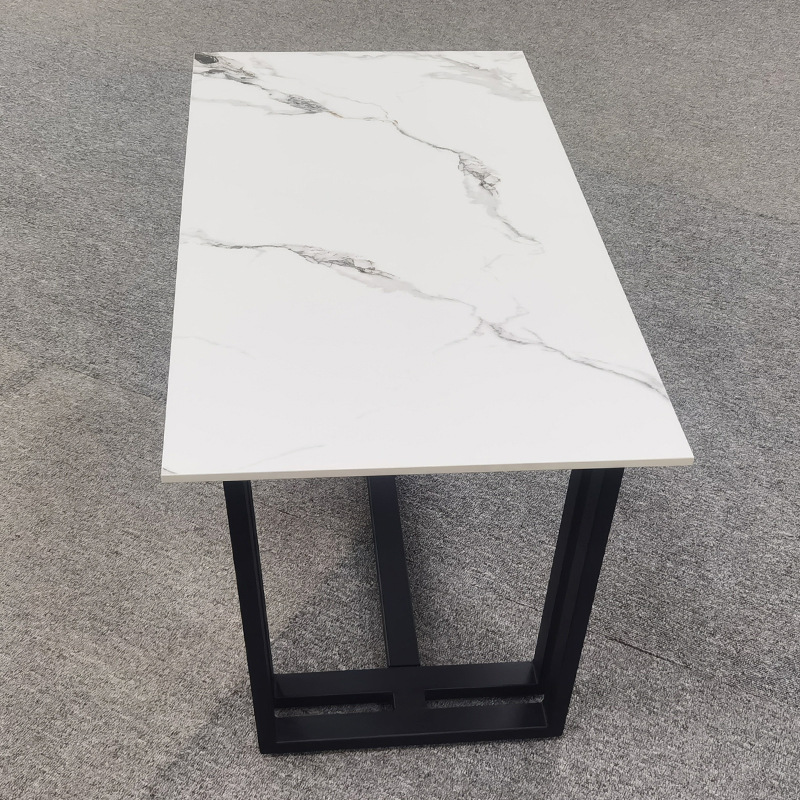 White minimalist commercial reception, negotiation, stainless steel rock plate tea table, rectangular rock plate dining table combination, spot wholesale