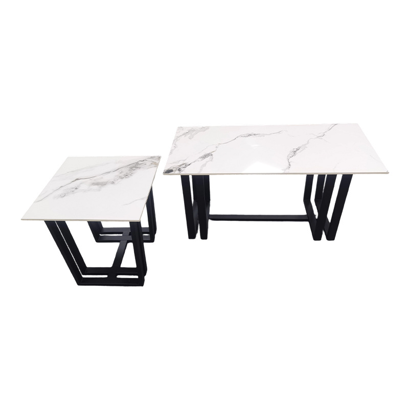 White minimalist commercial reception, negotiation, stainless steel rock plate tea table, rectangular rock plate dining table combination, spot wholesale