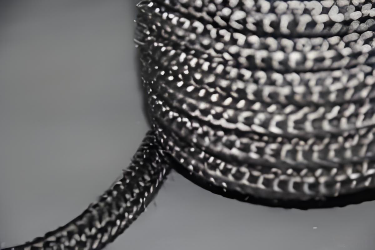 Вязаная веревка + сердечник + графитовое покрытие -- HP02TEKCG Стекловолоконная вязаная дверная прокладка для дровяной печи с сердечником и графитовым покрытием