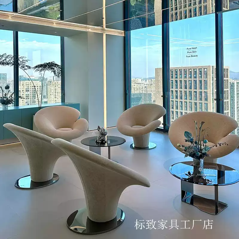 Italian designer fiberglass lounge chair - artistic lotus flower seat design for luxurious and comfortable relaxation - medicinal mushroom chair