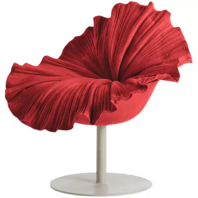 Designer minimalist luxury glass fiber plastic flower-shaped chair in the shape of lotus flower, rotating chair for hotel model room, villa art chair