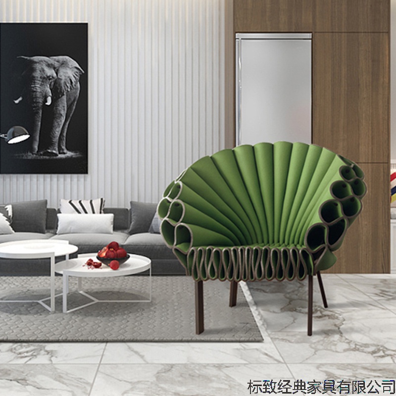 Nordic Peacock-Inspired Metal Chair, Fan Backrest Accent Chair for Hotel & Model Room