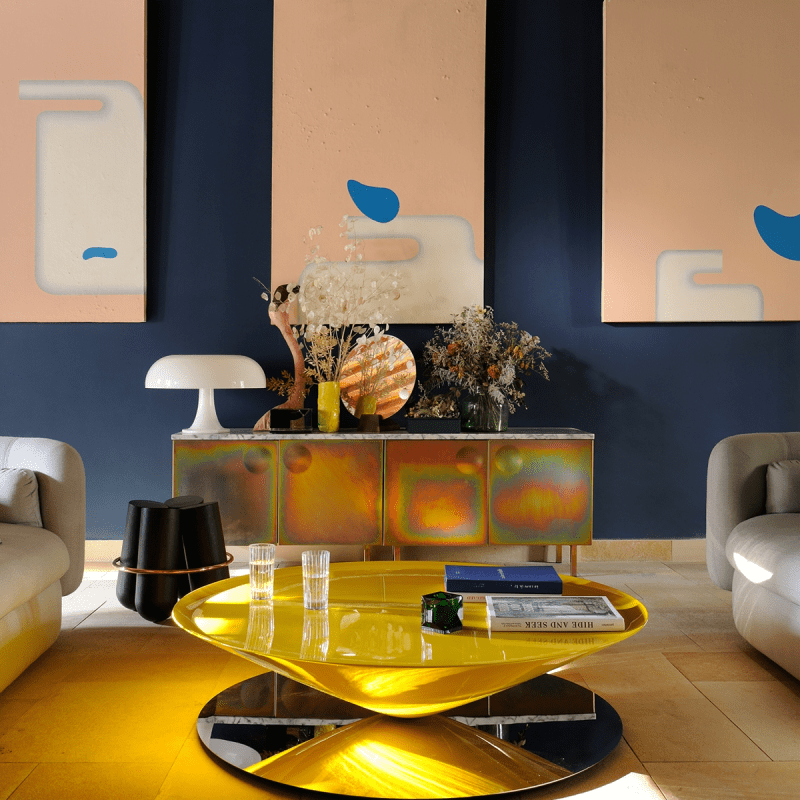 Float French Cream Wabi-Sabi Conical Suspension UFO Coffee Table, Minimalist Modern Italian Living Room Furniture