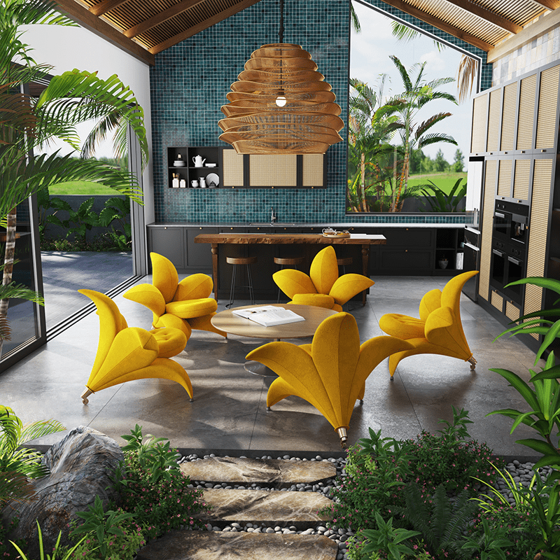Nordic Designer Shaped Foam Lily Petal Chair – Creative Irregular Leisure Chair for Showroom & Villa