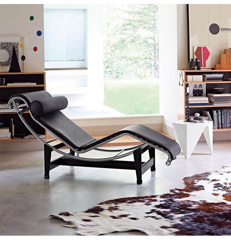 Le Corbusier LC4 Single Leisure Recliner - Designer Luxury Retro Genuine Leather Chaise Lounge for Master Bedroom & Balcony Naps