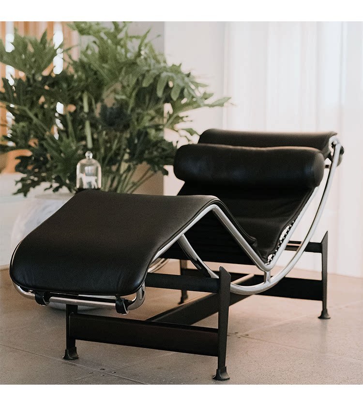 Le Corbusier LC4 Single Leisure Recliner - Designer Luxury Retro Genuine Leather Chaise Lounge for Master Bedroom & Balcony Naps