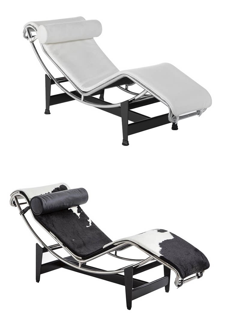 Le Corbusier LC4 Single Leisure Recliner - Designer Luxury Retro Genuine Leather Chaise Lounge for Master Bedroom & Balcony Naps