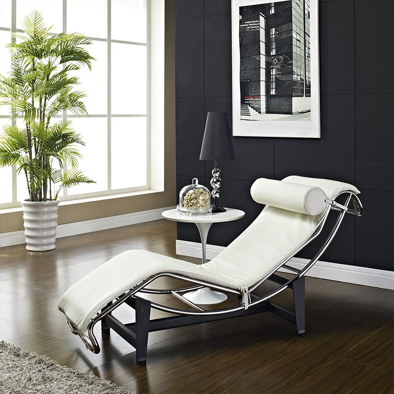 Le Corbusier LC4 Single Leisure Recliner - Designer Luxury Retro Genuine Leather Chaise Lounge for Master Bedroom & Balcony Naps