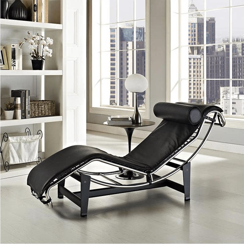 Le Corbusier LC4 Single Leisure Recliner - Designer Luxury Retro Genuine Leather Chaise Lounge for Master Bedroom & Balcony Naps
