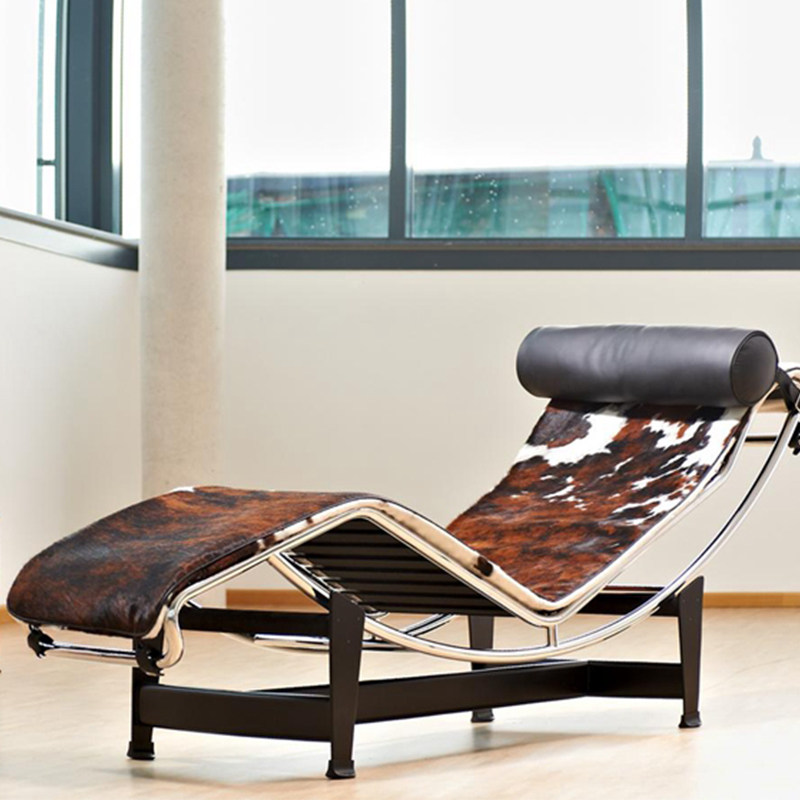 Le Corbusier LC4 Single Leisure Recliner - Designer Luxury Retro Genuine Leather Chaise Lounge for Master Bedroom & Balcony Naps
