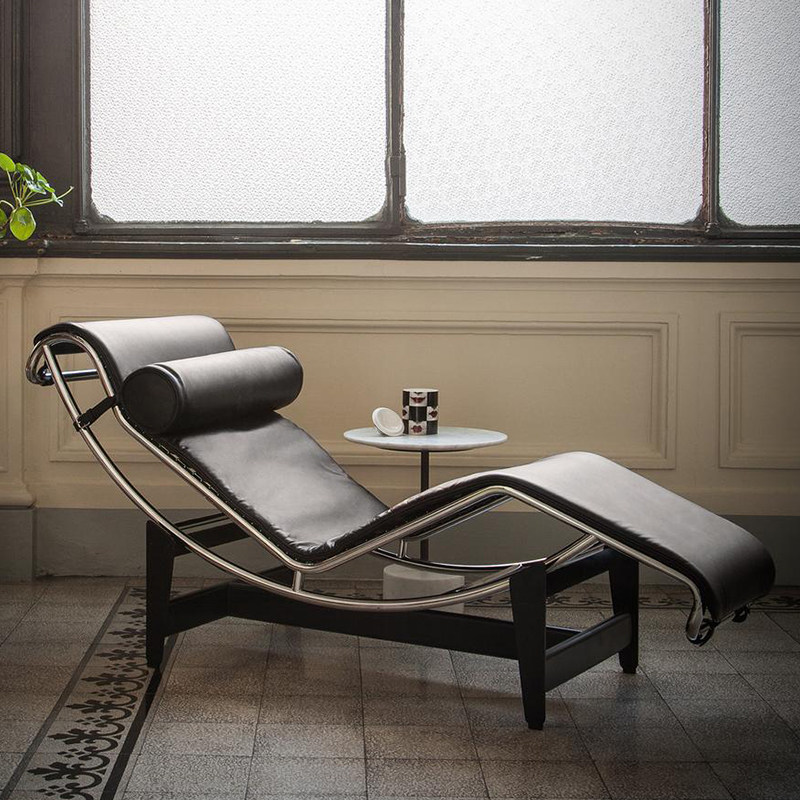 Le Corbusier LC4 Single Leisure Recliner - Designer Luxury Retro Genuine Leather Chaise Lounge for Master Bedroom & Balcony Naps