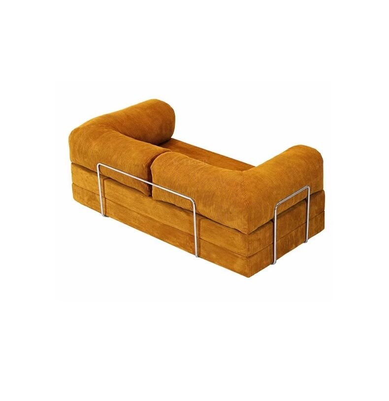 Retro Maillard Fabric Sofa Bed - Mid-century Healing, Detachable Washable, Folding for Small Spaces