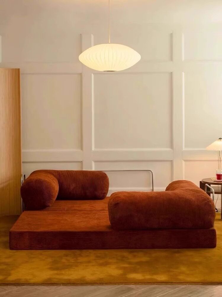 Retro Maillard Fabric Sofa Bed - Mid-century Healing, Detachable Washable, Folding for Small Spaces