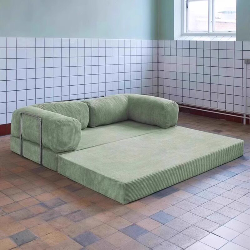 Retro Maillard Fabric Sofa Bed - Mid-century Healing, Detachable Washable, Folding for Small Spaces