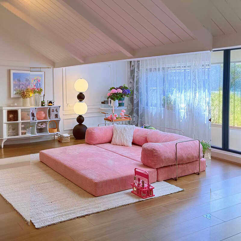 Retro Maillard Fabric Sofa Bed - Mid-century Healing, Detachable Washable, Folding for Small Spaces